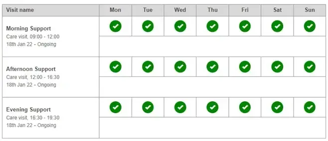 Care plan example: when and where care will take place