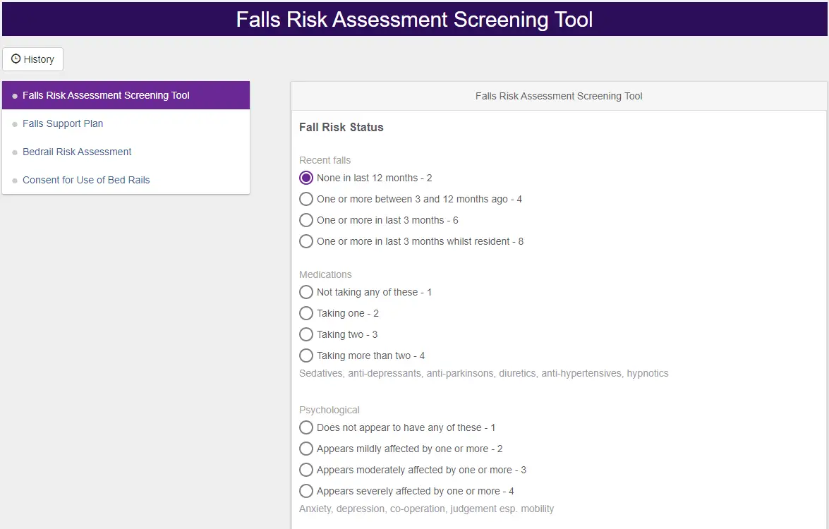 Falls risk assessment example