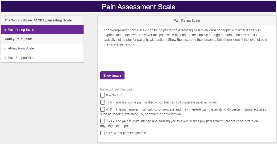Pain risk assessment example