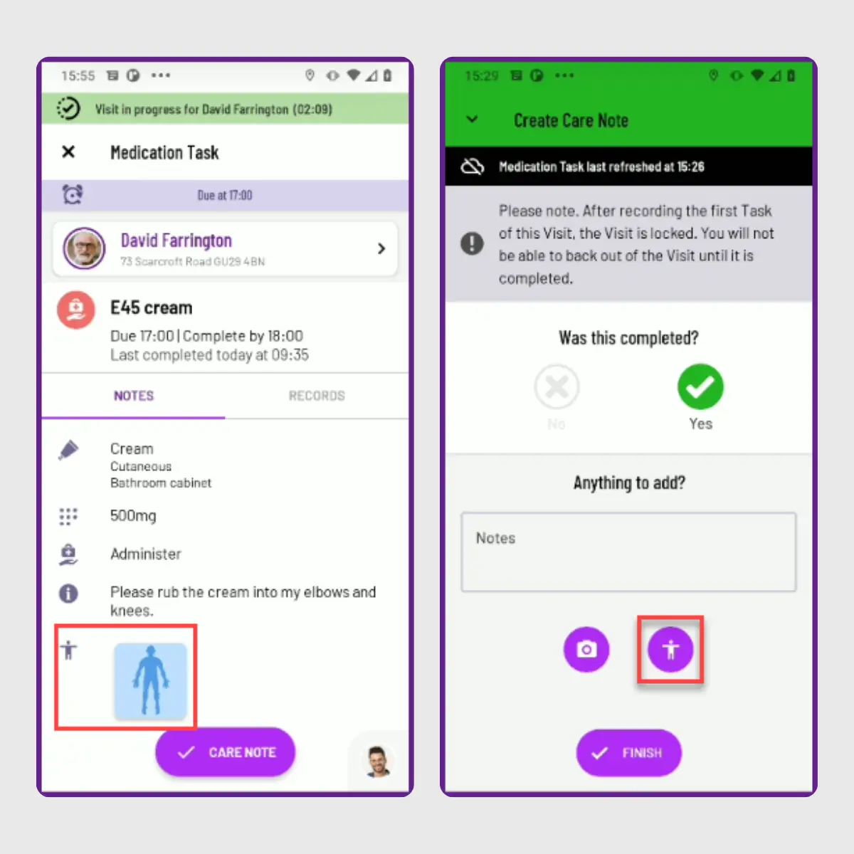 Carers can easily submit body maps in PASS care management software